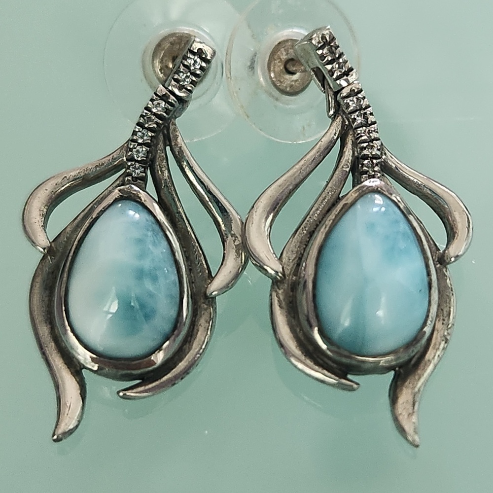 Marahlago Willow Sterling Silver Larimar White Sapphire earrings, preloved - Picture 7 of 10